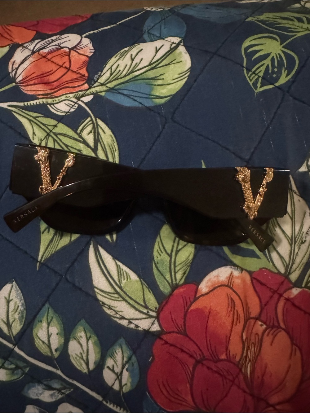 Versace Black Sunglasses with Gold 'V' Temple Accents